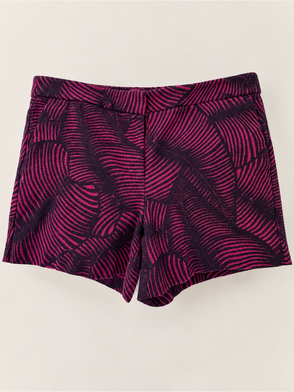 Ann Taylor Magenta & Plum Abstract Palm Print Tailored Shorts
